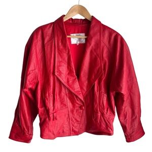 Vintage 80s 90s Italian Red Leather Jacket Womens M Bold Statement Power Batwing